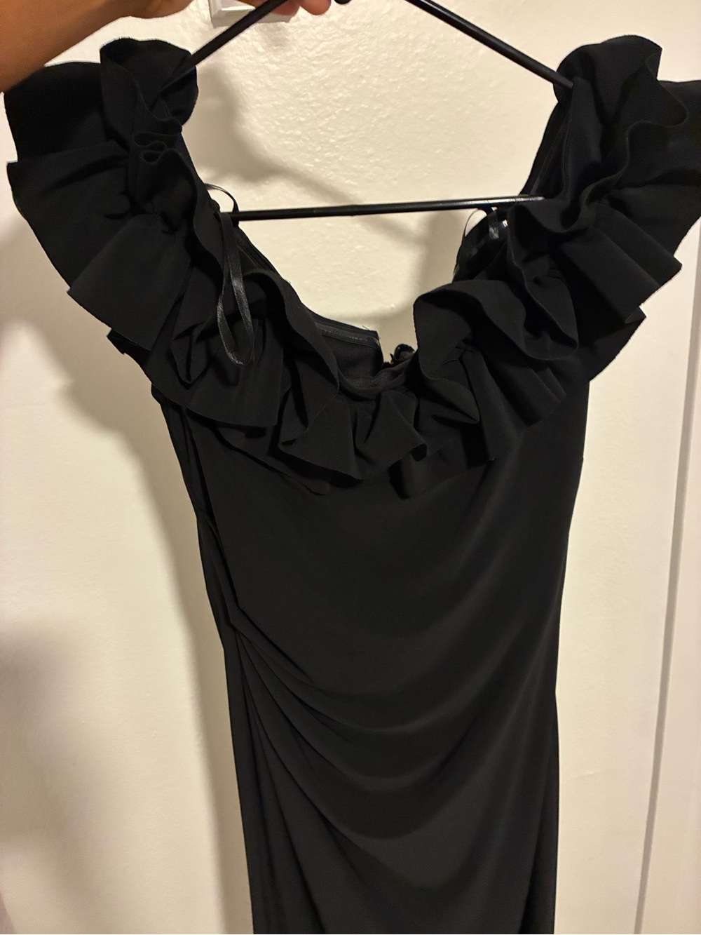 Xscape Black One-Shoulder Ruffle Evening Dress